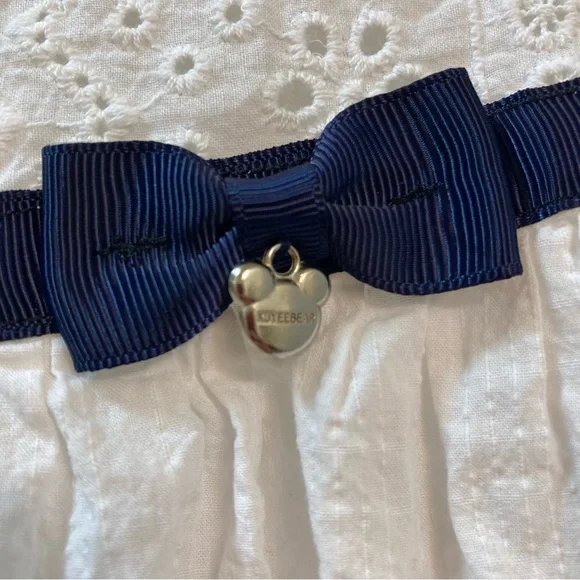 Kuyee Bear White Eyelet Girl’s Dress Navy Trim Size 140/57 Cottagecore Coquette - Picture 5 of 8